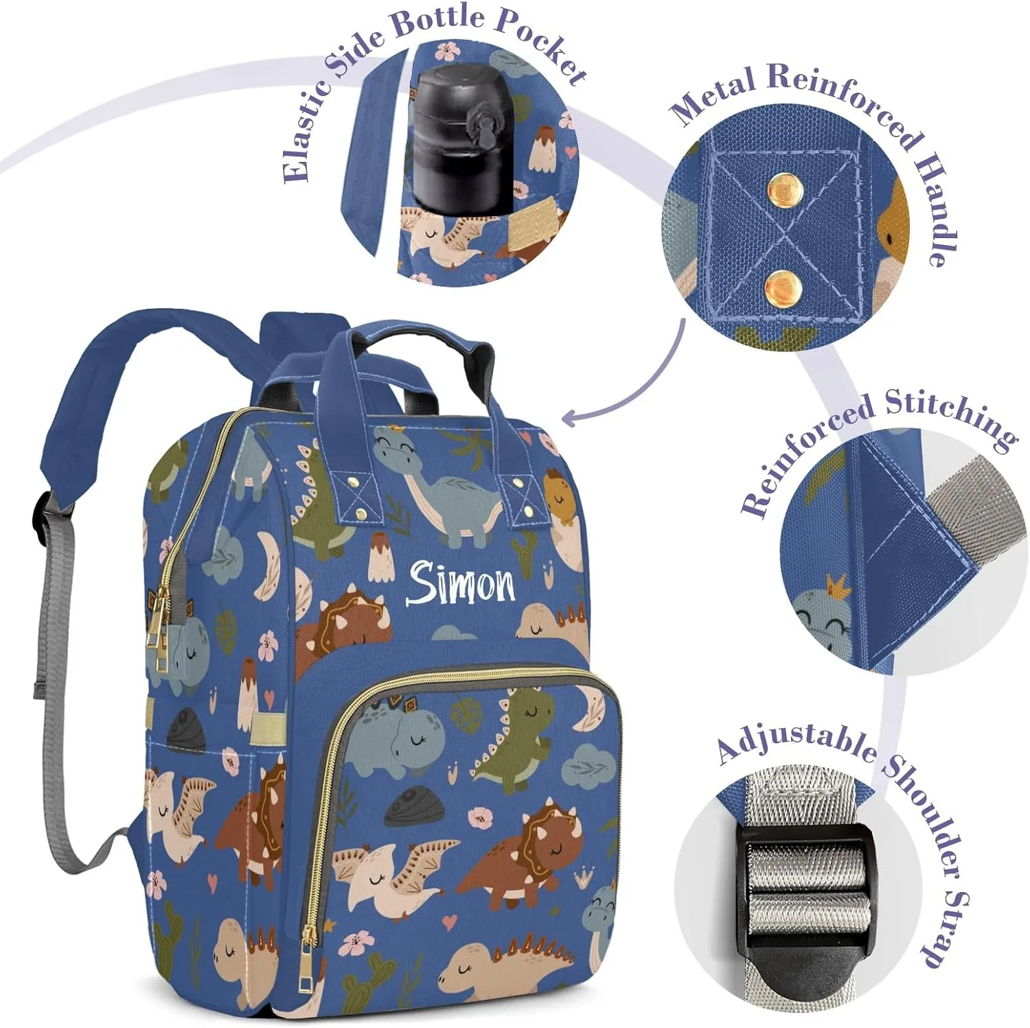 Cute Tropical Dinosaur Large Capacity Custom Diaper Bag for Baby Boy Girl Waterproof Personalized Name Diaper Bag Backpack with Multi-Pocket Customized Mom Travel Daypack for Baby Essentials