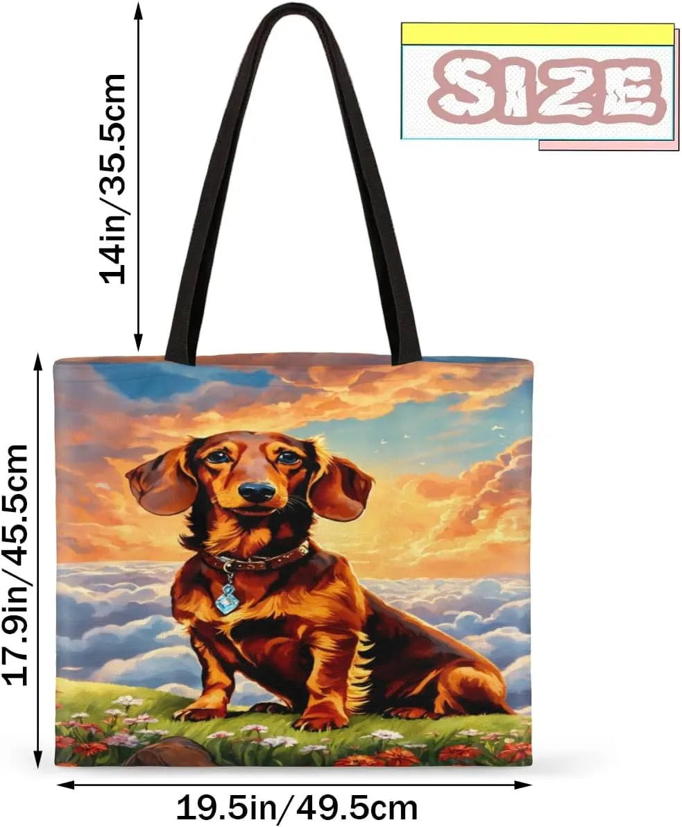 Dachshund Dog Sky Clouds Canvas Tote Bag for Women Men Stylish Tote Handbag Shoulder Bag Reusable Grocery Bag