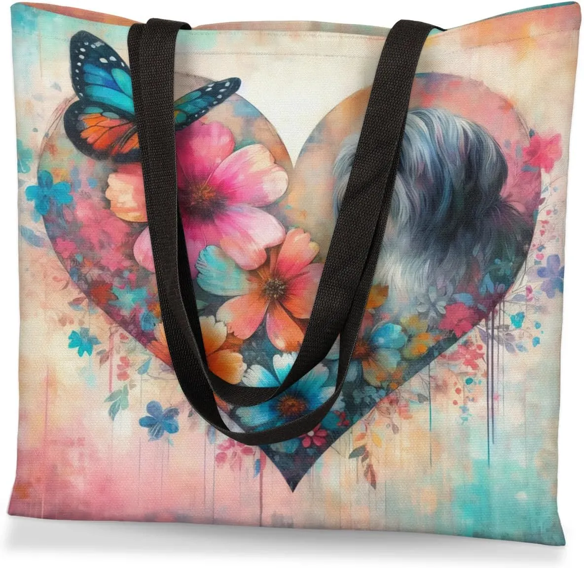 Dachshund Dog Sky Clouds Canvas Tote Bag for Women Men Stylish Tote Handbag Shoulder Bag Reusable Grocery Bag