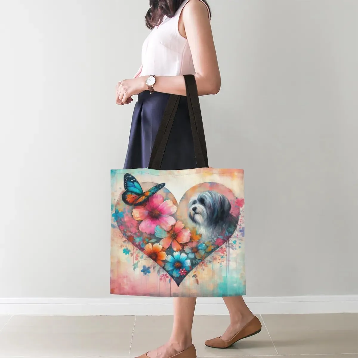 Dachshund Dog Sky Clouds Canvas Tote Bag for Women Men Stylish Tote Handbag Shoulder Bag Reusable Grocery Bag