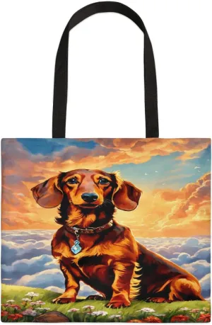 Dachshund Dog Sky Clouds Canvas Tote Bag for Women Men Stylish Tote Handbag Shoulder Bag Reusable Grocery Bag