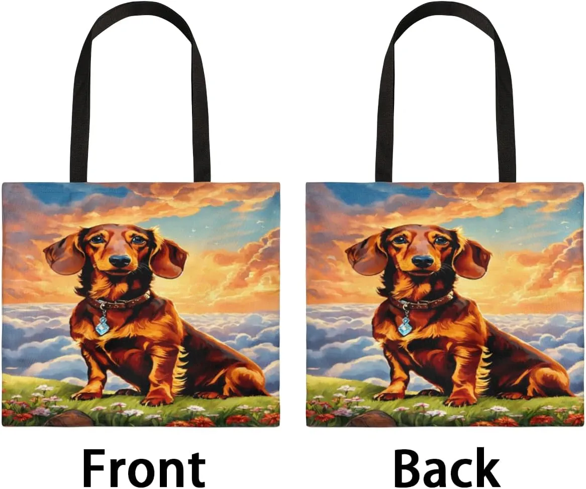 Dachshund Dog Sky Clouds Canvas Tote Bag for Women Men Stylish Tote Handbag Shoulder Bag Reusable Grocery Bag