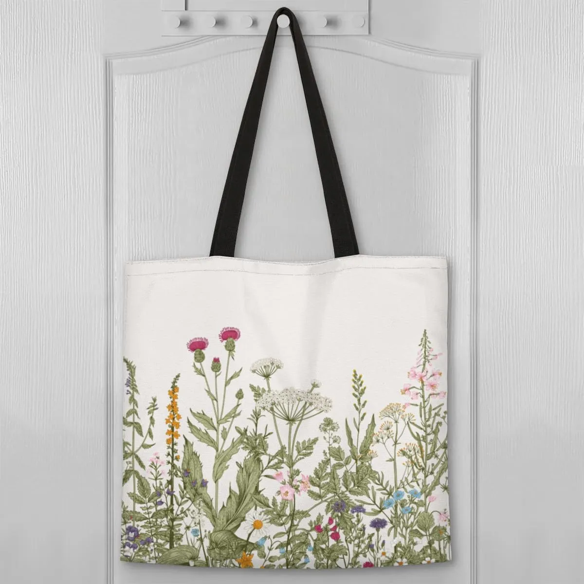 Daisies Green Plaid Canvas Tote Bag for Women Men Stylish Tote Handbag Shoulder Bag Reusable Grocery Bag