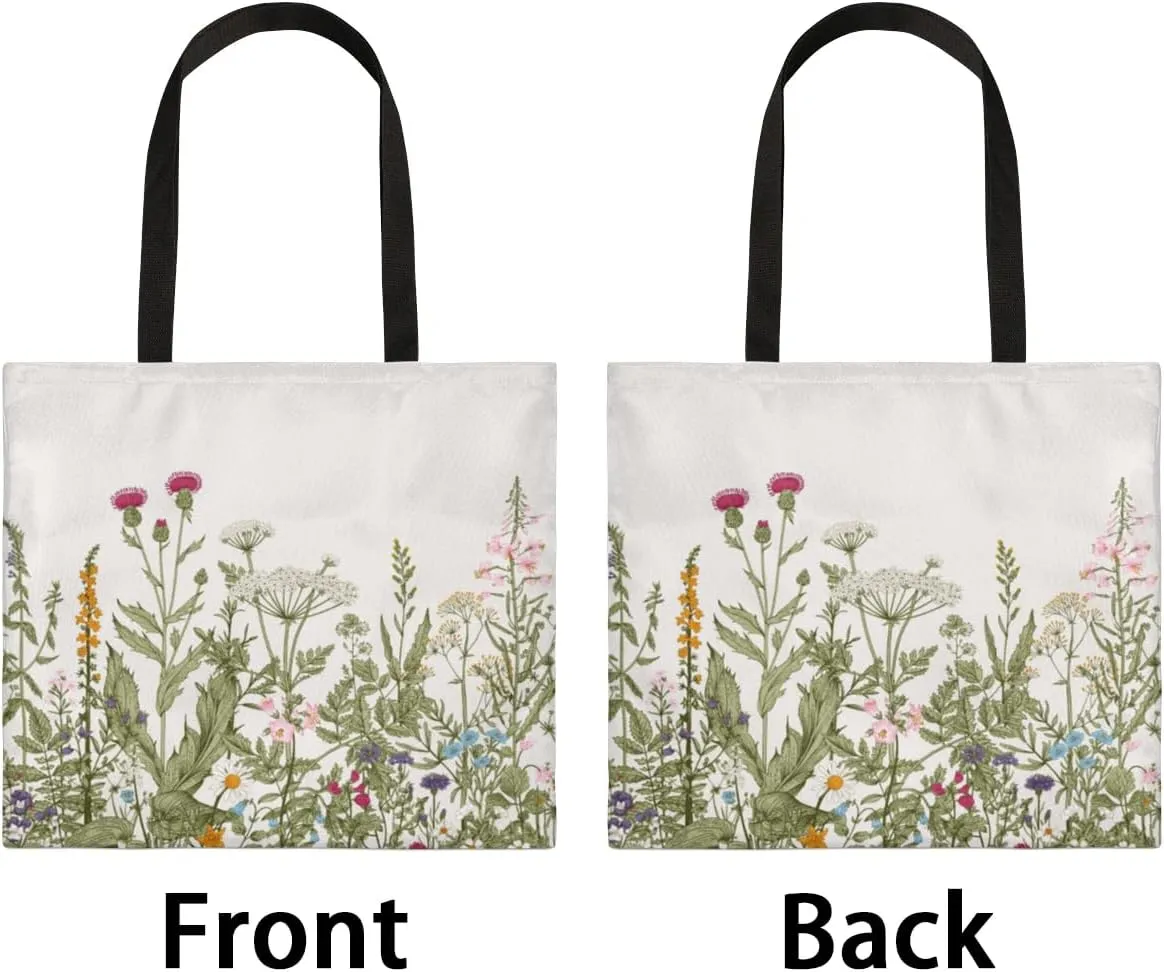 Daisies Green Plaid Canvas Tote Bag for Women Men Stylish Tote Handbag Shoulder Bag Reusable Grocery Bag