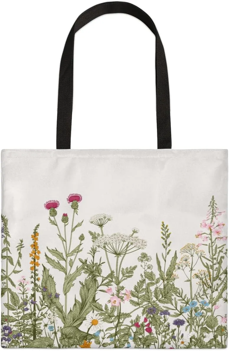 Daisies Green Plaid Canvas Tote Bag for Women Men Stylish Tote Handbag Shoulder Bag Reusable Grocery Bag