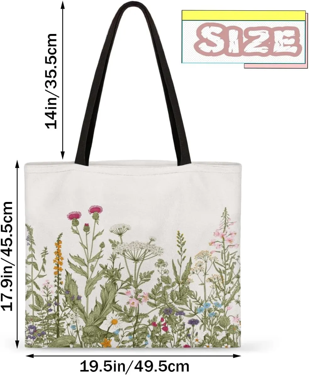 Daisies Green Plaid Canvas Tote Bag for Women Men Stylish Tote Handbag Shoulder Bag Reusable Grocery Bag