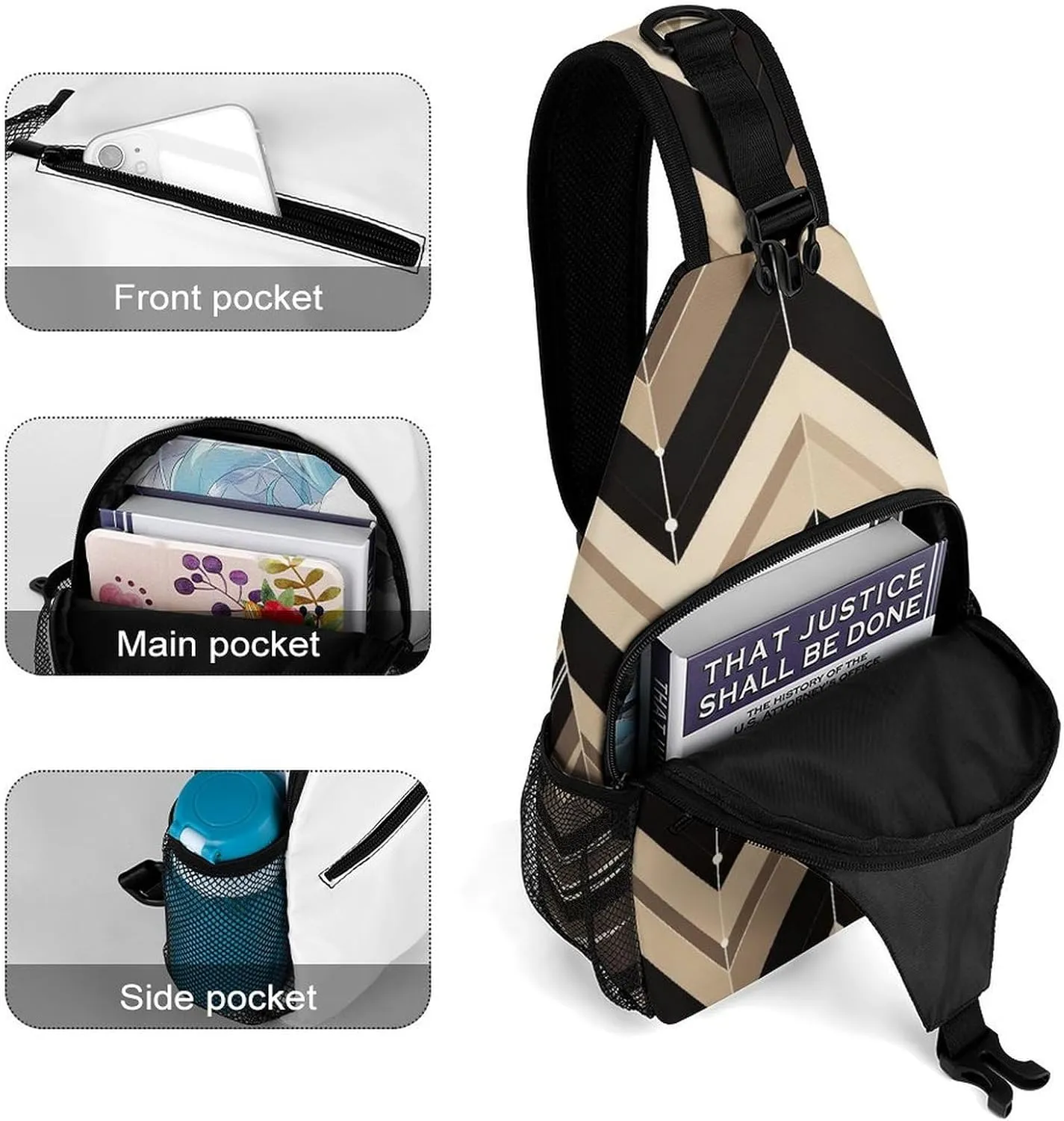 Dark And Light Colors Sling Bag Lightweight Crossbody Chest Pack Travel Shoulder Bag with Adjustable Strap