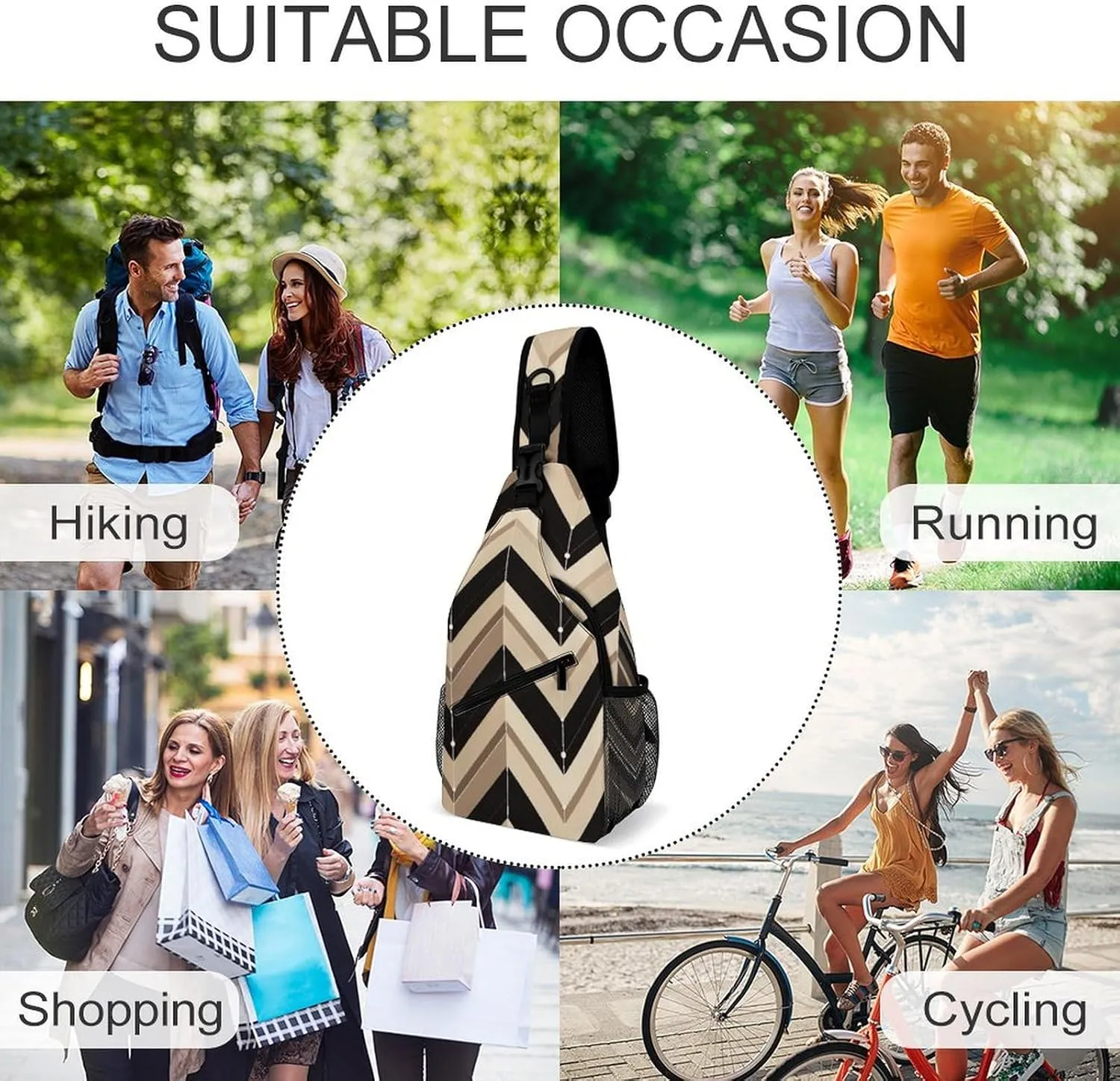 Dark And Light Colors Sling Bag Lightweight Crossbody Chest Pack Travel Shoulder Bag with Adjustable Strap