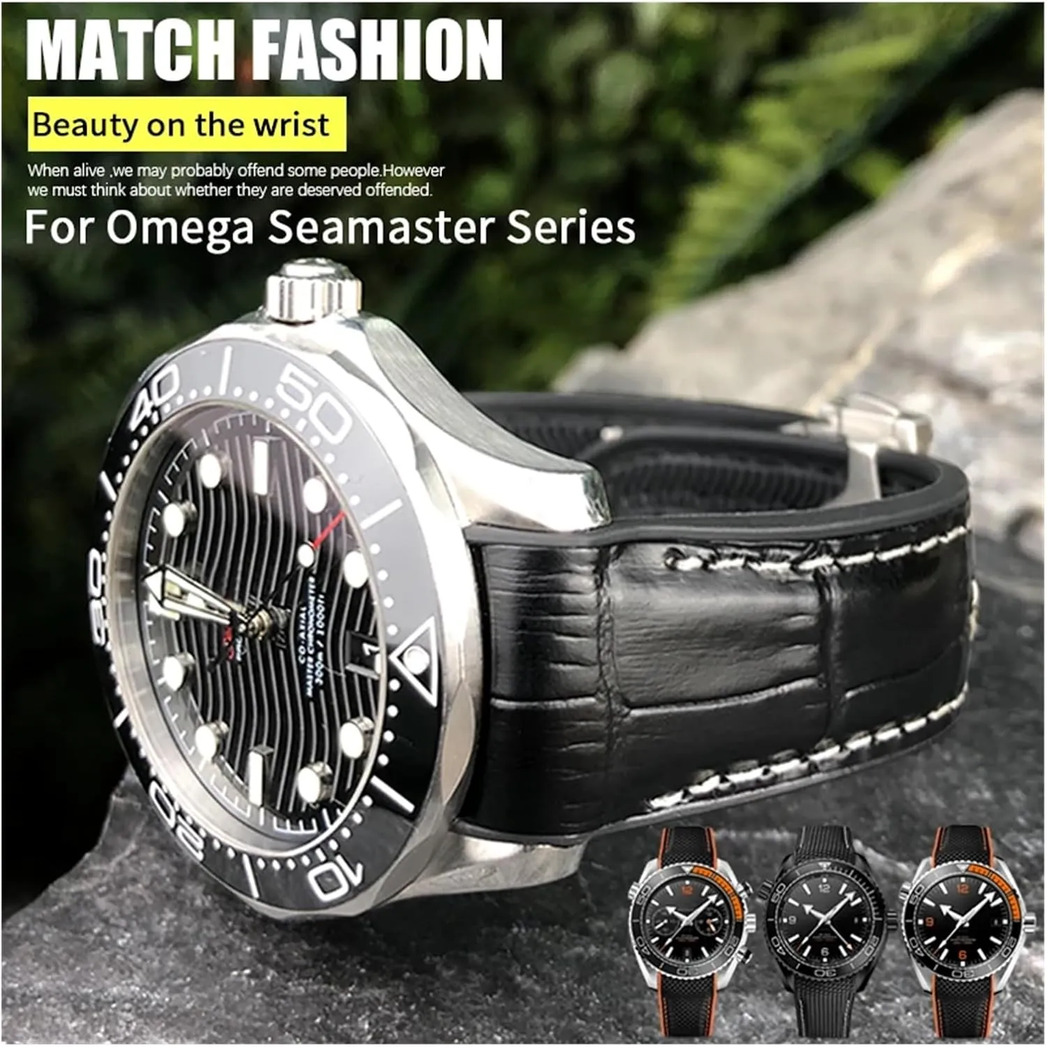 DASEB 20mm 22mm Rubber Nylon Leather Watchband For Omega Diver 300 Planet Ocean 600M Orange Watch Strap