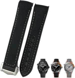 DASEB 20mm 22mm Rubber Nylon Leather Watchband For Omega Diver 300 Planet Ocean 600M Orange Watch Strap