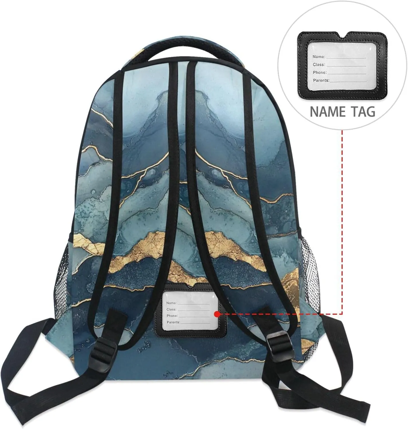 Day Backpack for Women Men Fashion Diaper Bag Backpack with Chest Strap for Business Work College Travel Trip Marble Navy Blue Turquoise
