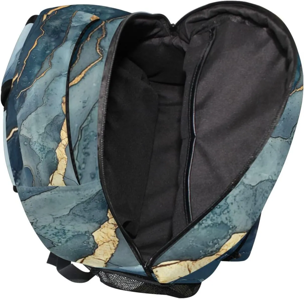 Day Backpack for Women Men Fashion Diaper Bag Backpack with Chest Strap for Business Work College Travel Trip Marble Navy Blue Turquoise