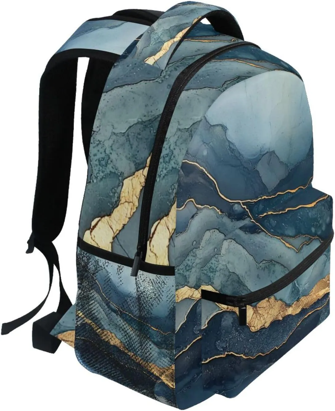 Day Backpack for Women Men Fashion Diaper Bag Backpack with Chest Strap for Business Work College Travel Trip Marble Navy Blue Turquoise