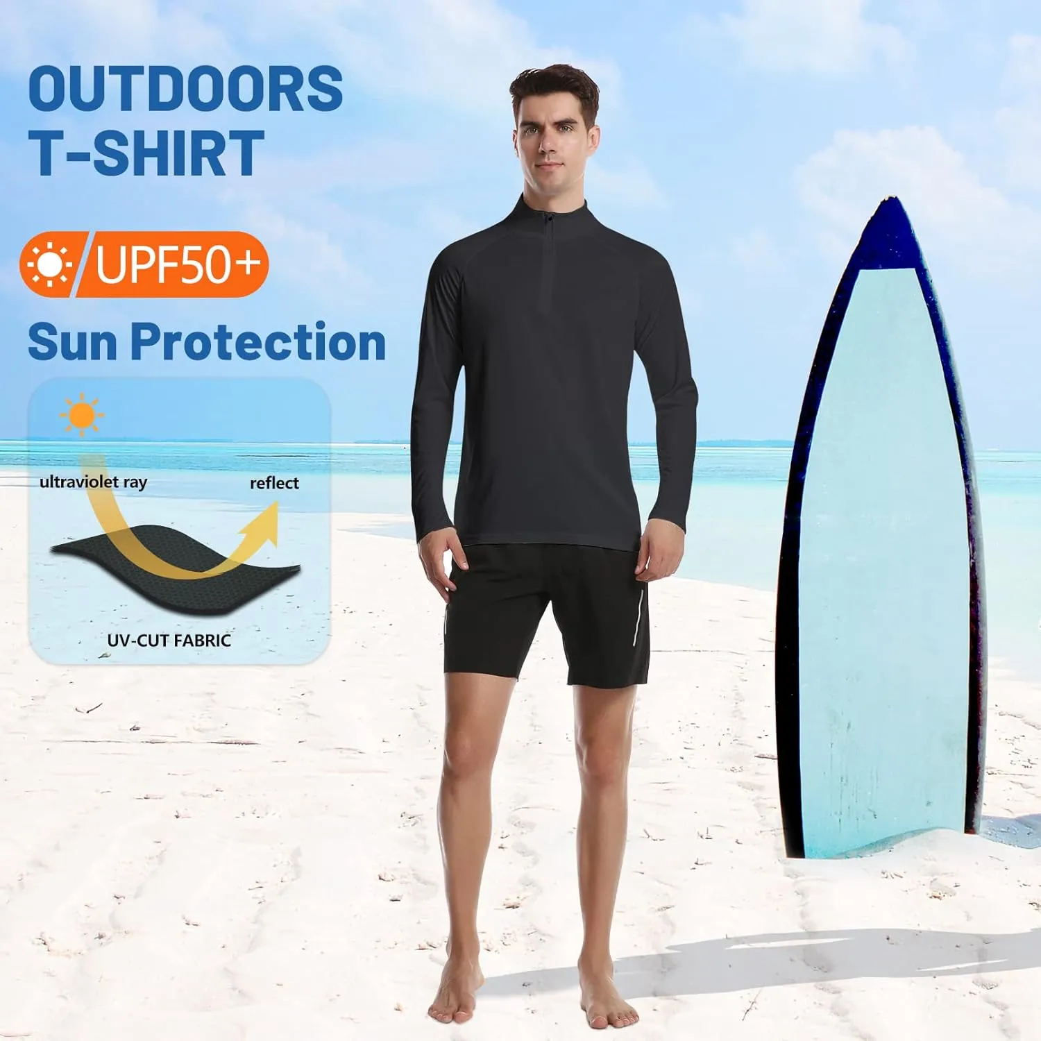 DAYOUNG Mens Zip Pullover UPF 50  Sun Protection Long Sleeve Hiking Fishing Outdoors Performance T-Shirt
