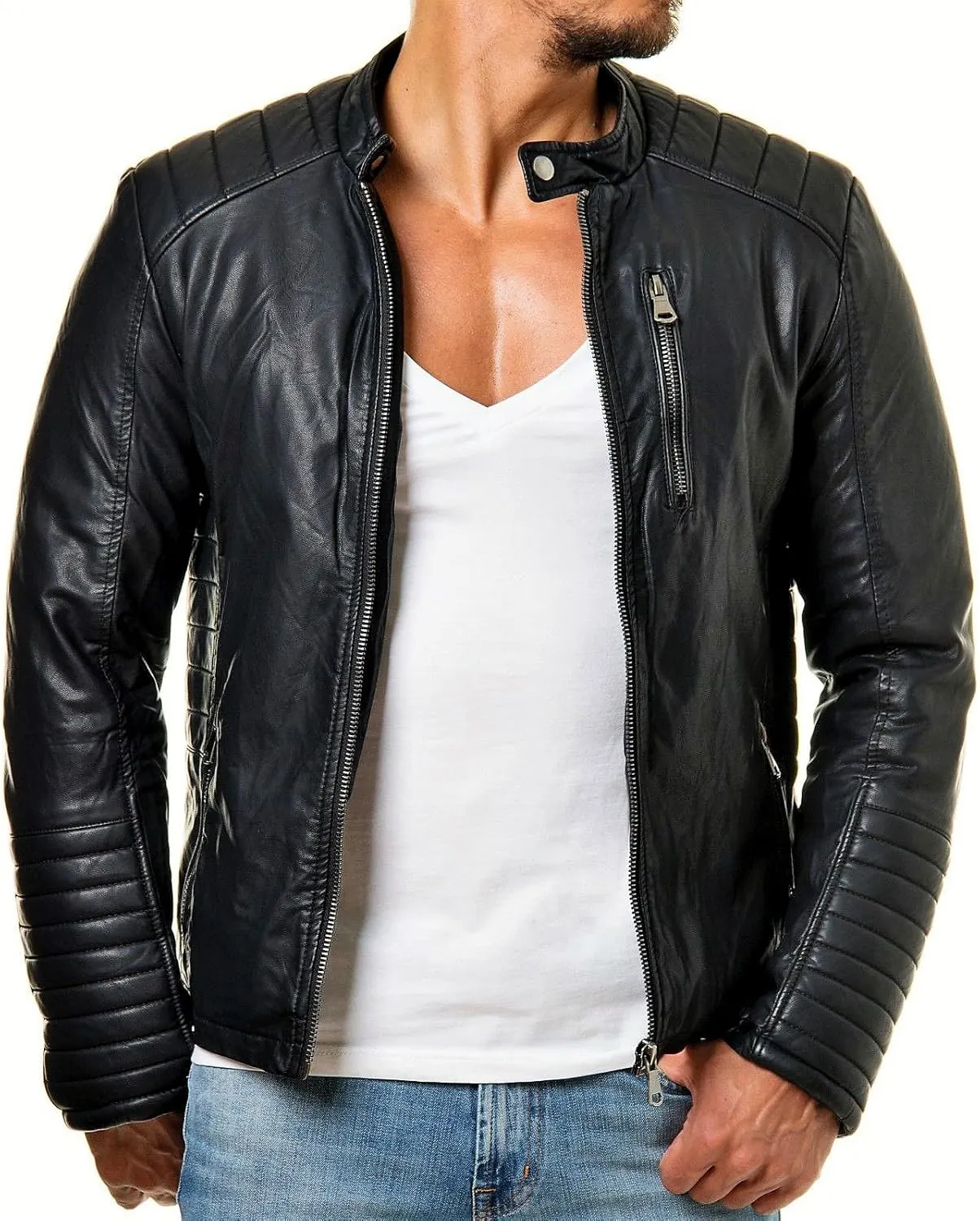 DECIMAL Men's Black Genuine Lambskin Leather Biker Jacket VINTAGE REAL BROWN MOTORCYCLE JACKETS FOR MEN