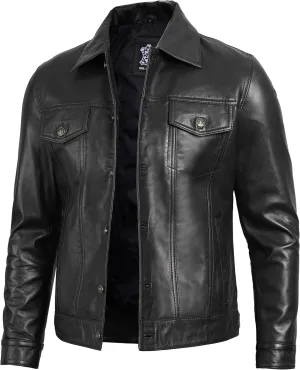 Decrum Leather Jacket For Men - Real Lambskin Vintage Trucker Mens Leather Jackets