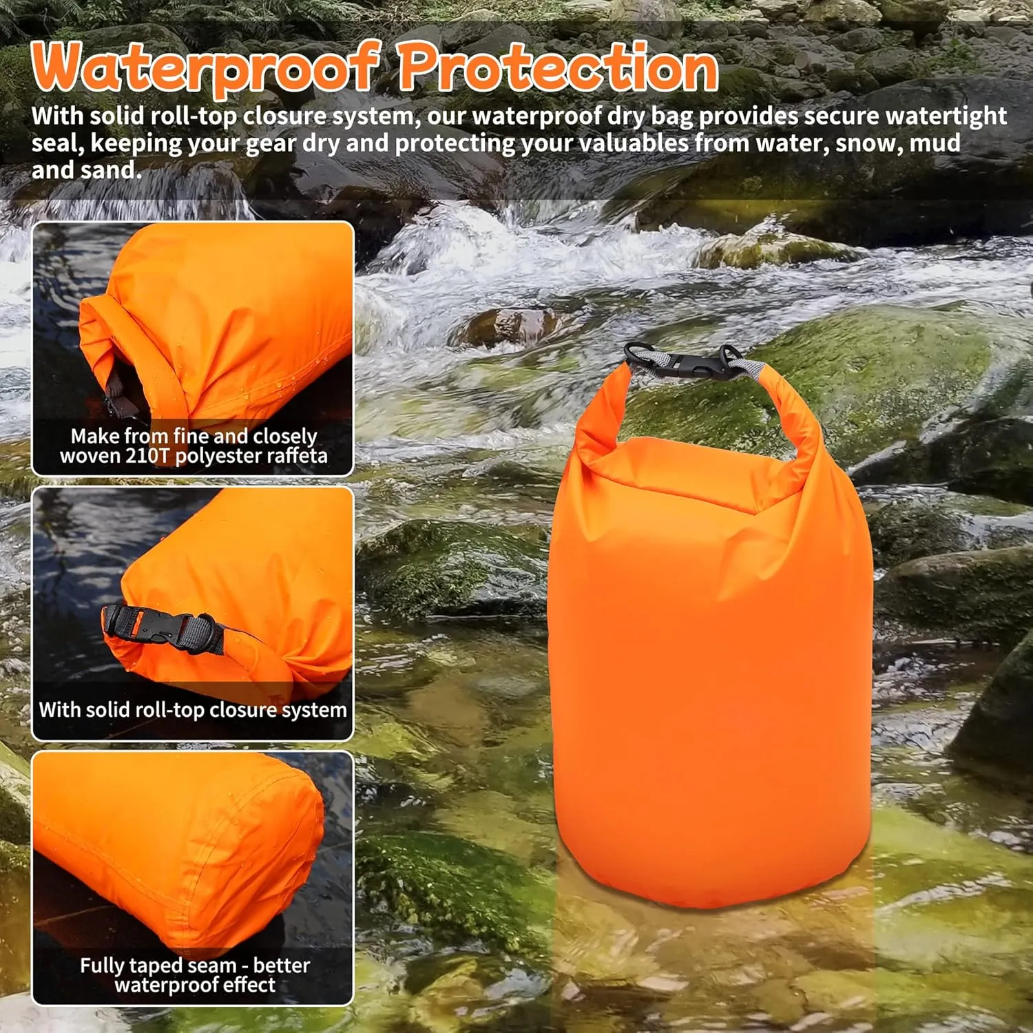 Desoto Waterproof Dry Bag 2 packs, 2L/5L/10L/20L/40L/70L Dry Sack Lightweight Portable, Dry Storage Bag to Keep Gear Dry Clean for Kayaking, Gym, Hiking, Swimming, Camping (Green, 20L)