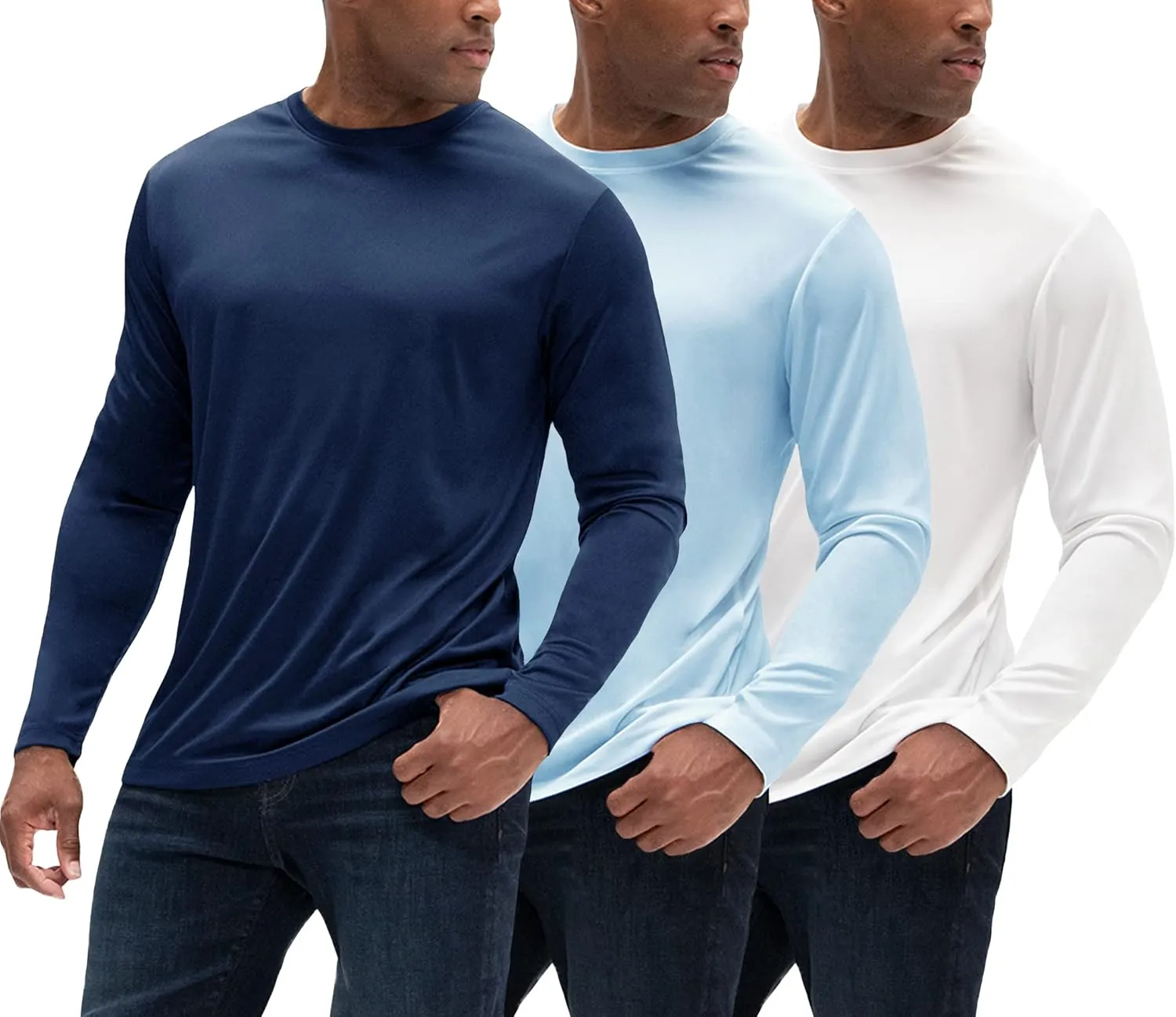 DEVOPS 3 Pack Men's Sun Protection Long Sleeve Rash Guard Fishing Running Garden Cycling Garage Homewear Quick Dry Shirt