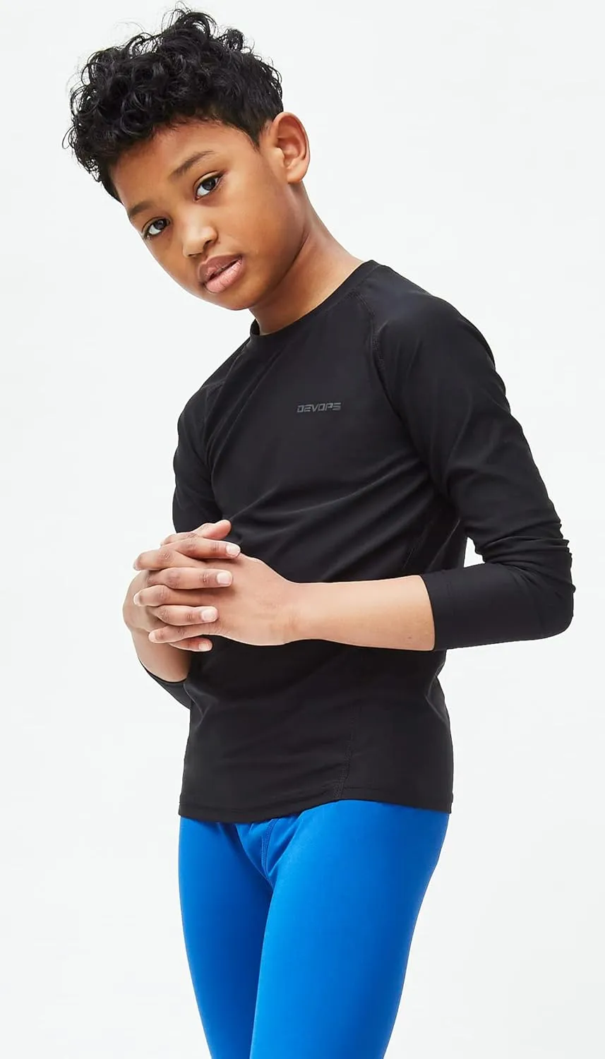 DEVOPS Youth Boys 2 or 3 Pack Compression Athletic Performance Baselayer Long Sleeve Shirts