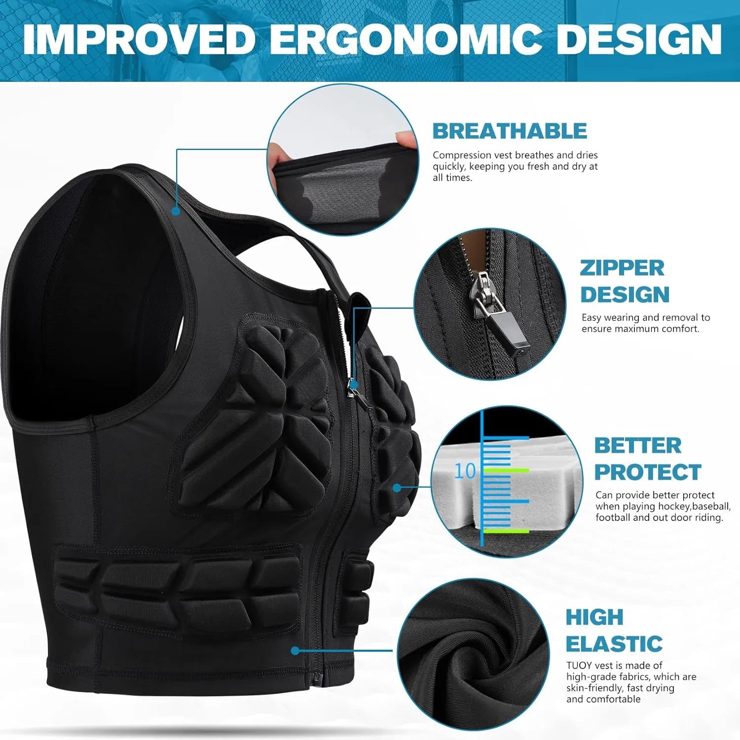 DGXINJUN Youth Aldult Padded Vest for Women Football Impact Chest Rib Protector for Girls Soccer Football Rugby Softball