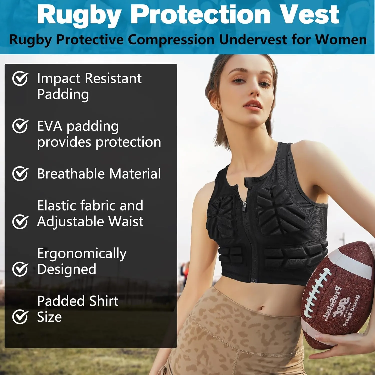 DGXINJUN Youth Aldult Padded Vest for Women Football Impact Chest Rib Protector for Girls Soccer Football Rugby Softball