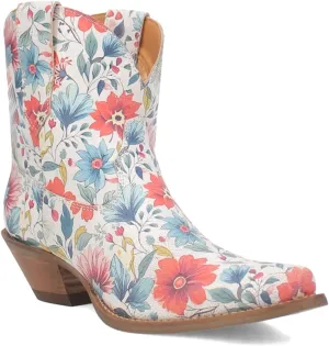 Dingo Womens Pixie Rose Floral Leather Snip Toe Pull On Casual Boots Ankle Low Heel 1-2" - Multi