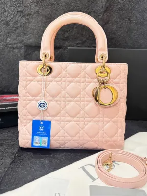 Dior Lady Dior Sakura Pink 5 Squares 2014 Handle Bag with Card