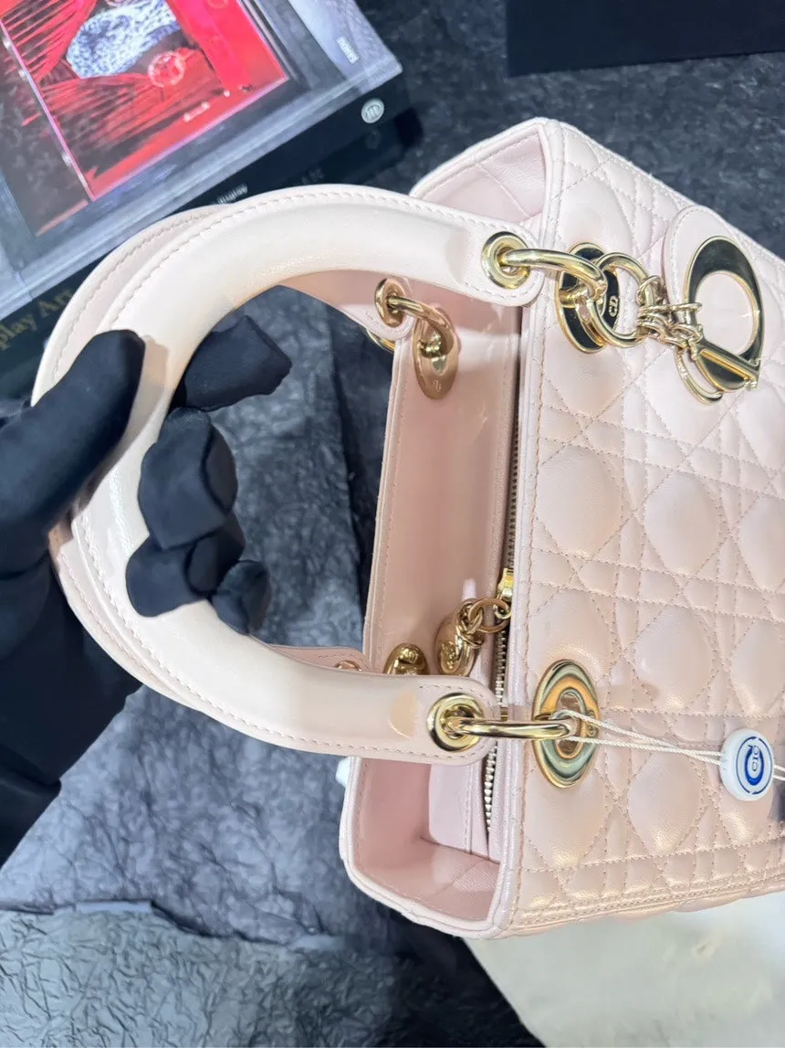 Dior Lady Dior Sakura Pink 5 Squares 2014 Handle Bag with Card