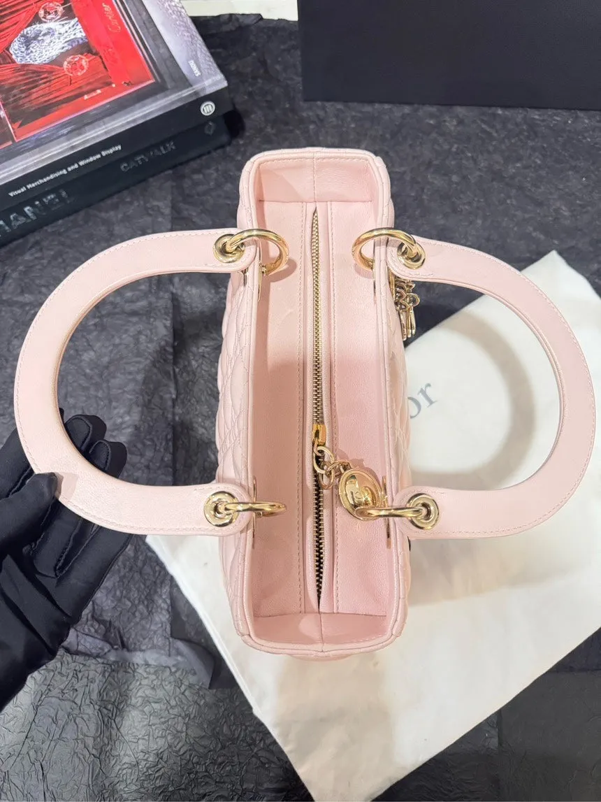 Dior Lady Dior Sakura Pink 5 Squares 2014 Handle Bag with Card