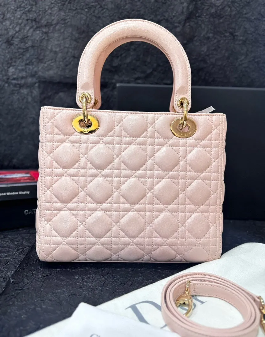Dior Lady Dior Sakura Pink 5 Squares 2014 Handle Bag with Card