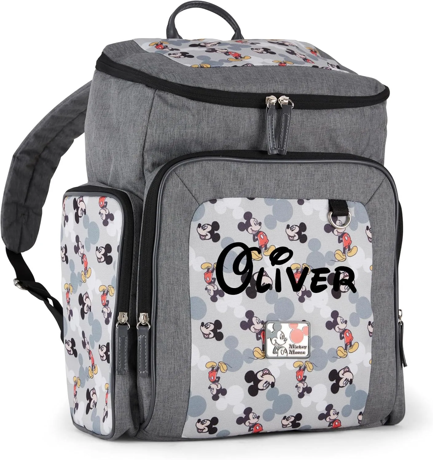 Disney Personalized Diaper Bag Character MICKEY MINNIE and MORE Multi-Pocket Functional Baby Diaper Bag Backpacks (Personalized Mickey Mouse Icon Gray)