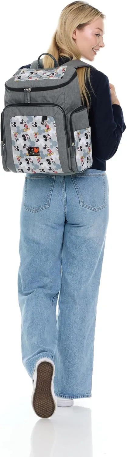 Disney Personalized Diaper Bag Character MICKEY MINNIE and MORE Multi-Pocket Functional Baby Diaper Bag Backpacks (Personalized Mickey Mouse Icon Gray)
