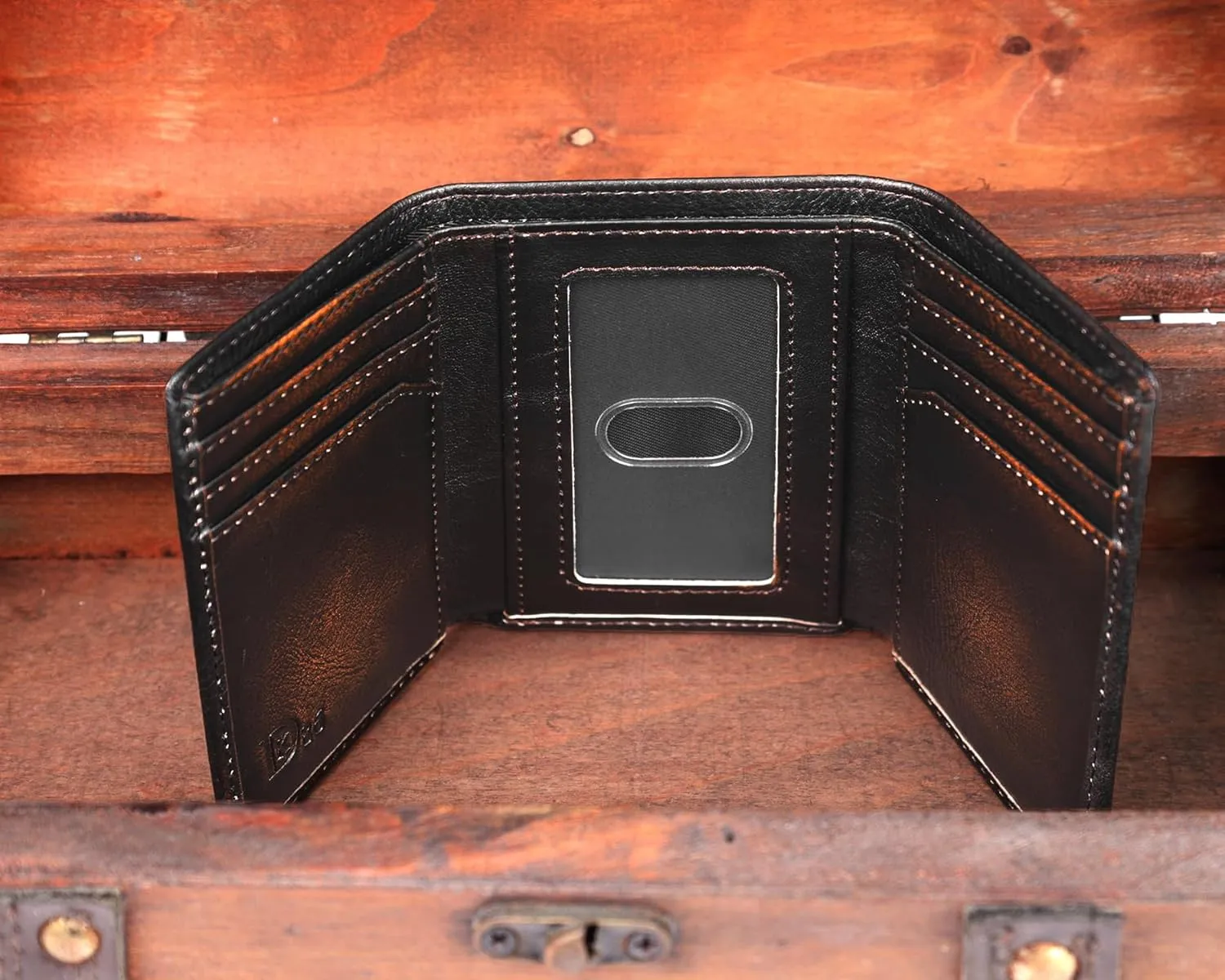DK86 Deer Trifold Wallets for Men Full Grain Leather with Hand Burnished Tri-Fold Wallet RFID Blocking (Black and Brown)
