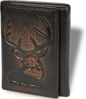 DK86 Deer Trifold Wallets for Men Full Grain Leather with Hand Burnished Tri-Fold Wallet RFID Blocking (Black and Brown)