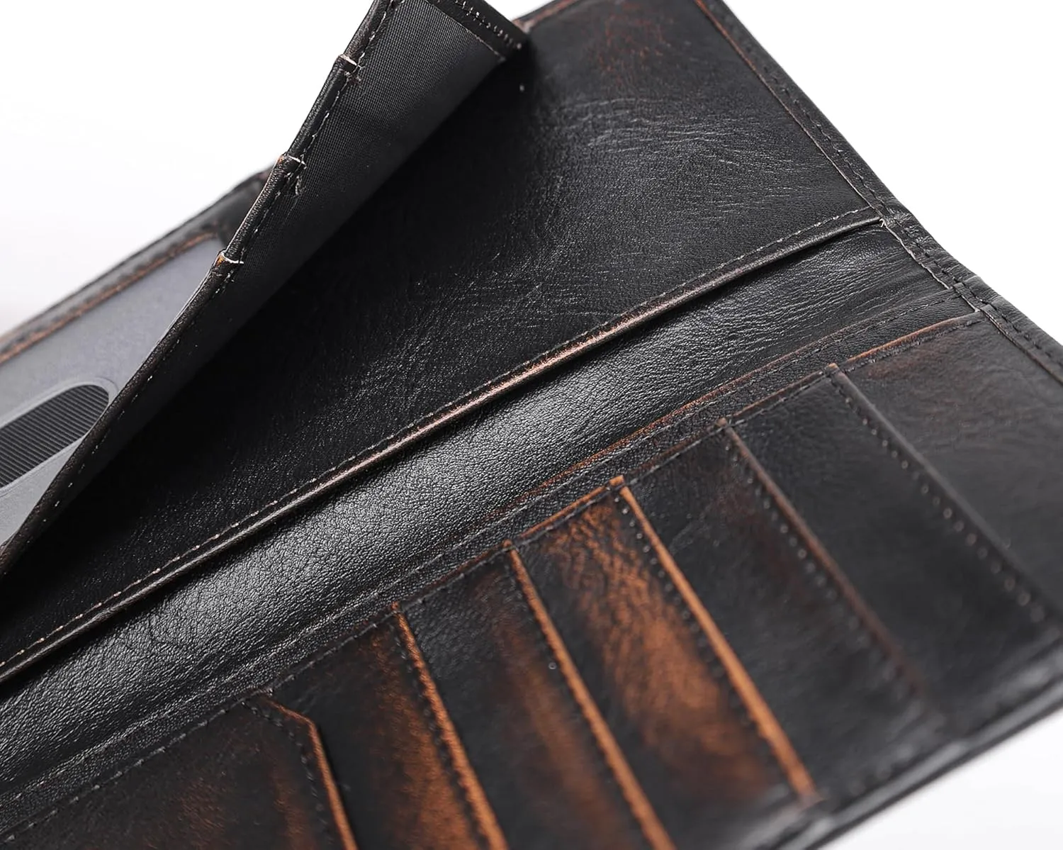 DK86 Skull Long Wallet For Men Full Grain Leather with Hand Burnished Rfid Blocking Rodeo Wallet Bifold Wallet Skull Wallet C