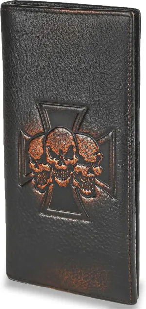 DK86 Skull Long Wallet For Men Full Grain Leather with Hand Burnished Rfid Blocking Rodeo Wallet Bifold Wallet Skull Wallet C