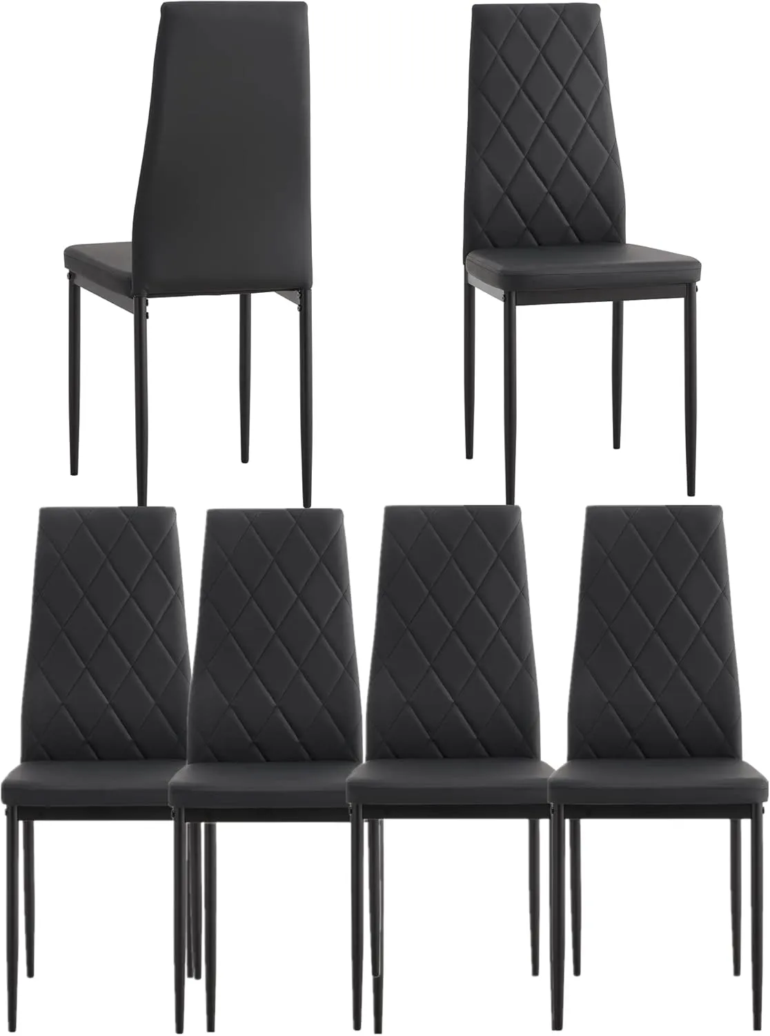 DKLGG 7-Piece Dining Table Set for 6 People, Tempered Glass Kitchen Table Set with 6 PU Leather Chairs, Dining Room Table Set Large Breakfast Table with Metal Frame for Kitchen, Big Family