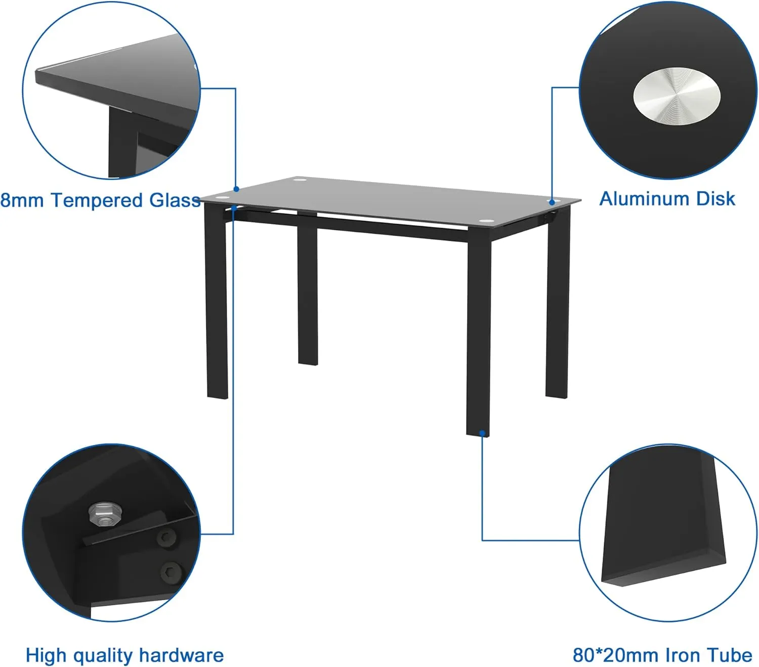 DKLGG 7-Piece Dining Table Set for 6 People, Tempered Glass Kitchen Table Set with 6 PU Leather Chairs, Dining Room Table Set Large Breakfast Table with Metal Frame for Kitchen, Big Family