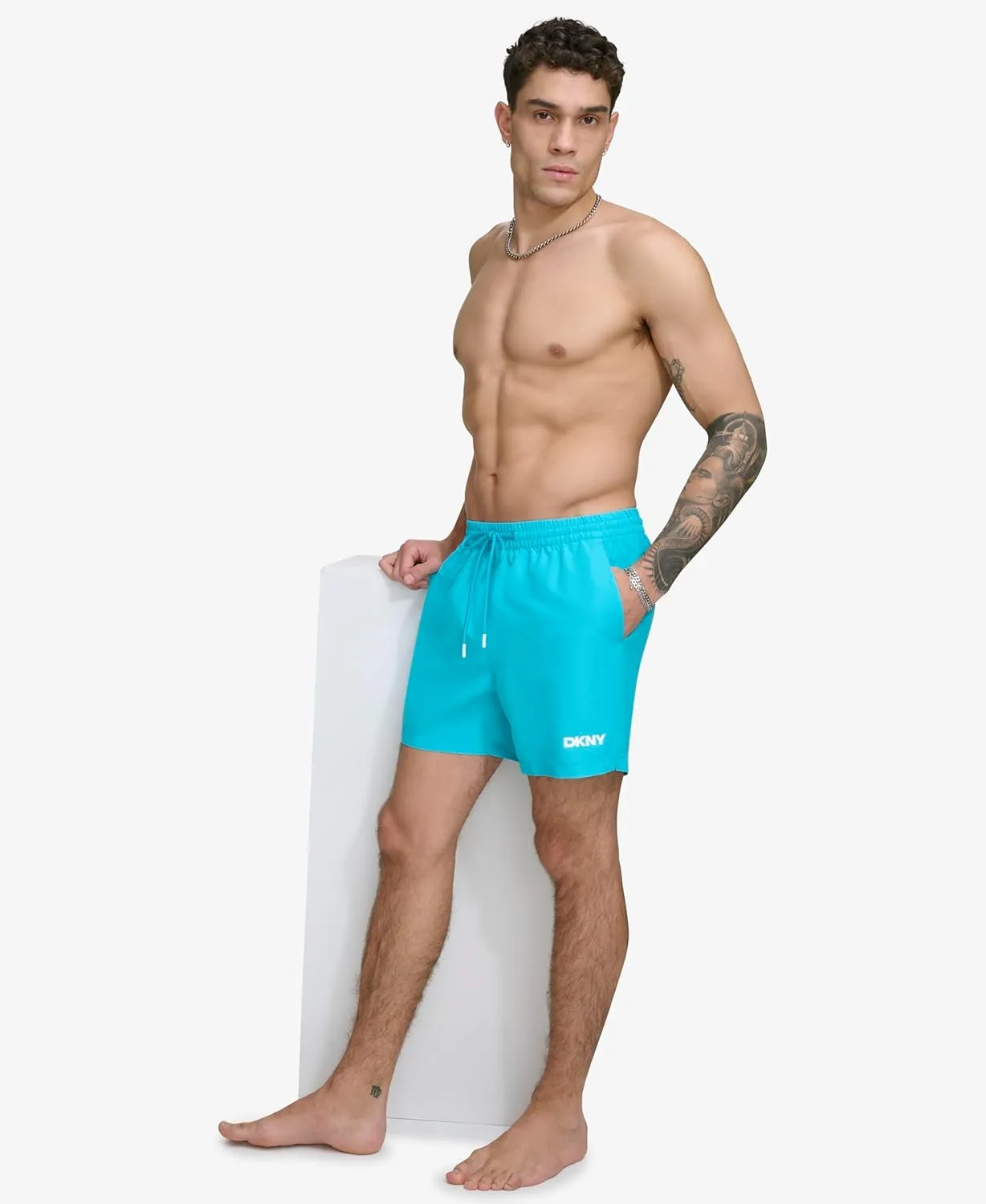 DKNY Men's Lightweight Quick Dry Volley UPF 40  Protection Swim Trunk