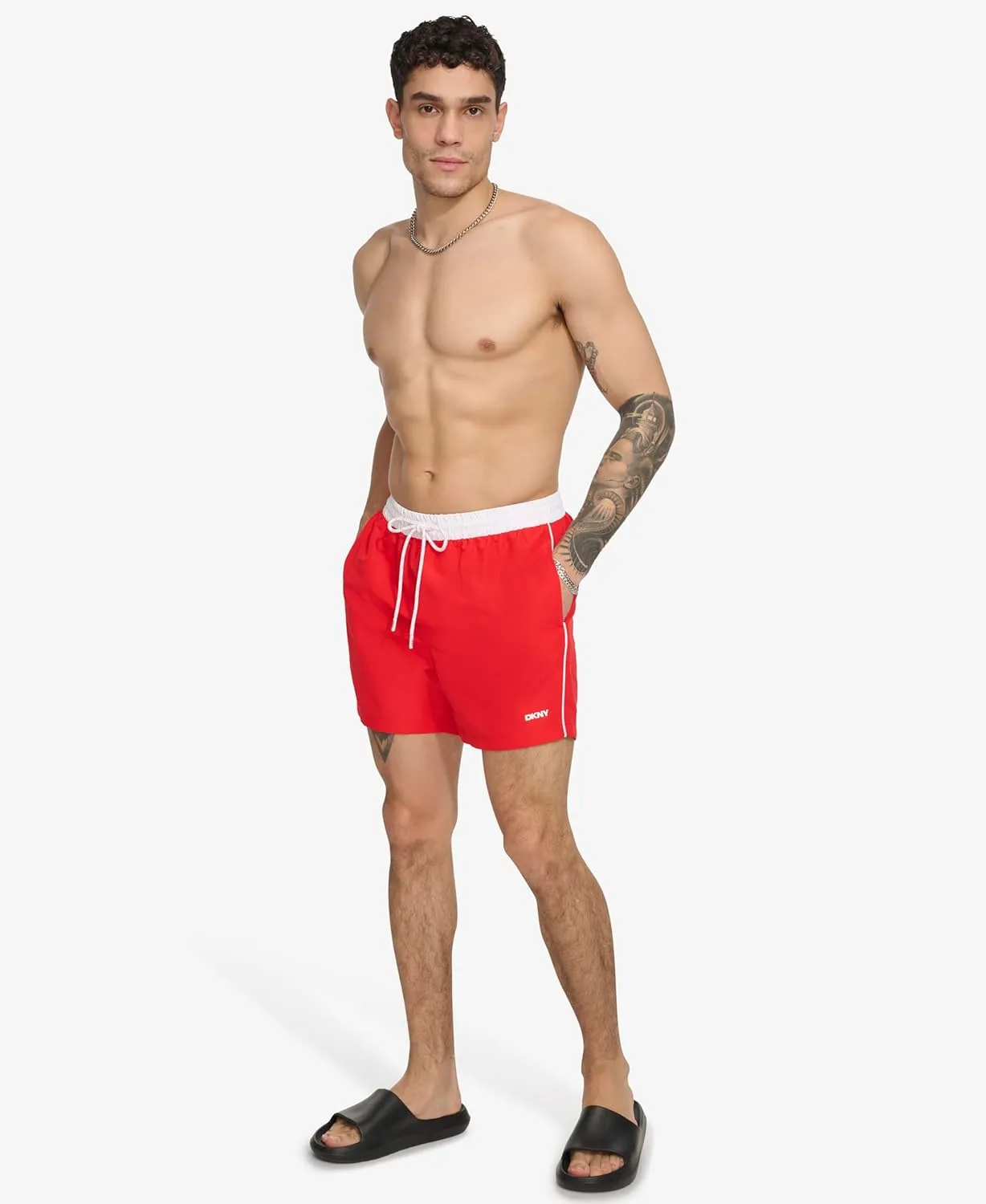 DKNY Men's Lightweight Quick Dry Volley UPF 40  Protection Swim Trunk