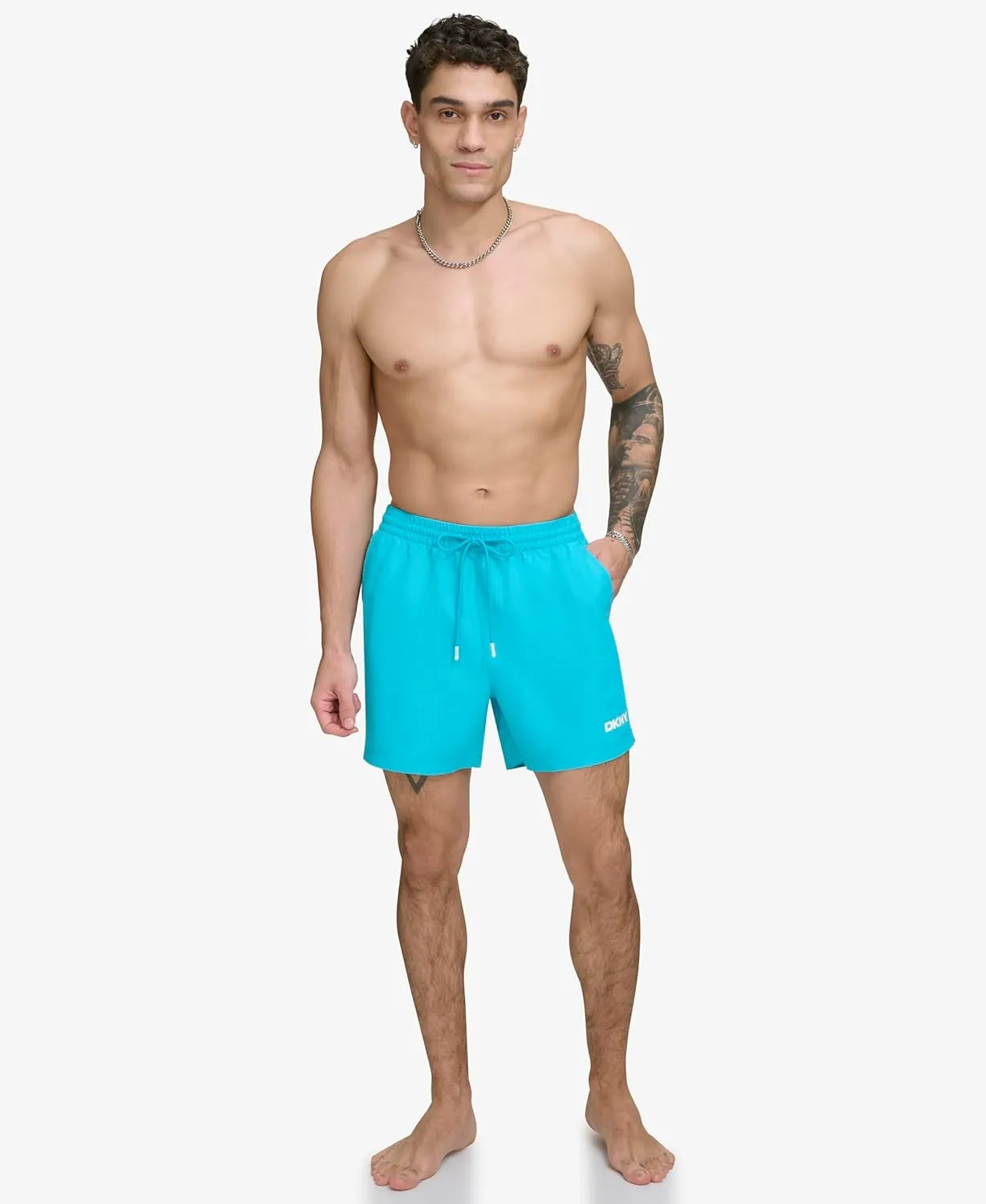 DKNY Men's Lightweight Quick Dry Volley UPF 40  Protection Swim Trunk