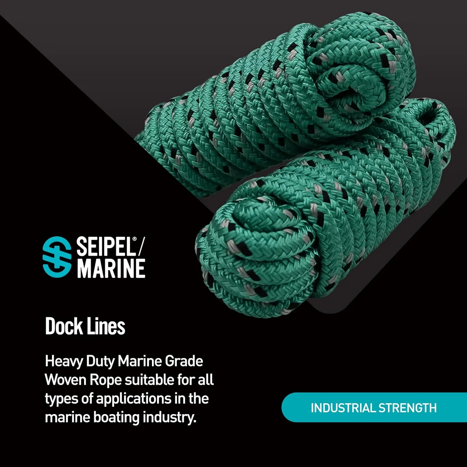 Dock Lines 1/2 Inch – Double Braided Marine Rope – Heavy-Duty Boat Docking – UV & Abrasion Resistant – Marine-Grade with 10” Loop – Green with Black Tracer - 6 Foot