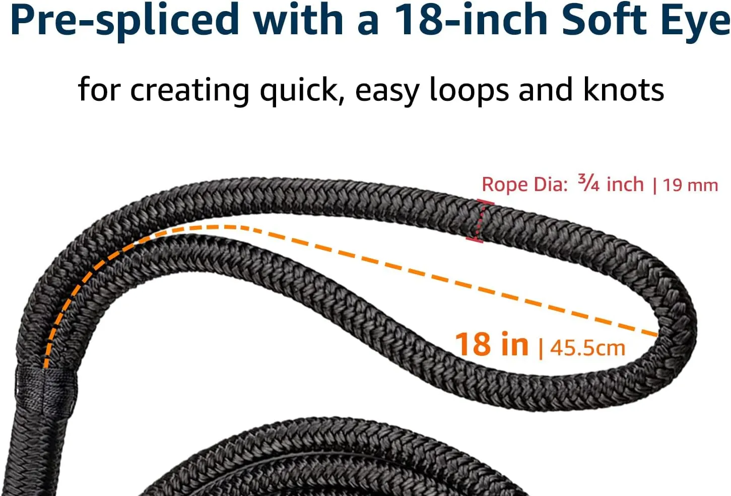 Dock Lines: 3/4" x 35' Double Braided Nylon Boat Dock Lines - Premium Boat Ropes for Docking with 18" Loop - Marine Grade Boat Rope/Dock Line, Sturdy Mooring Marine Rope - 2 Pack (Black)