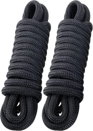 Dock Lines: 3/4" x 35' Double Braided Nylon Boat Dock Lines - Premium Boat Ropes for Docking with 18" Loop - Marine Grade Boat Rope/Dock Line, Sturdy Mooring Marine Rope - 2 Pack (Black)