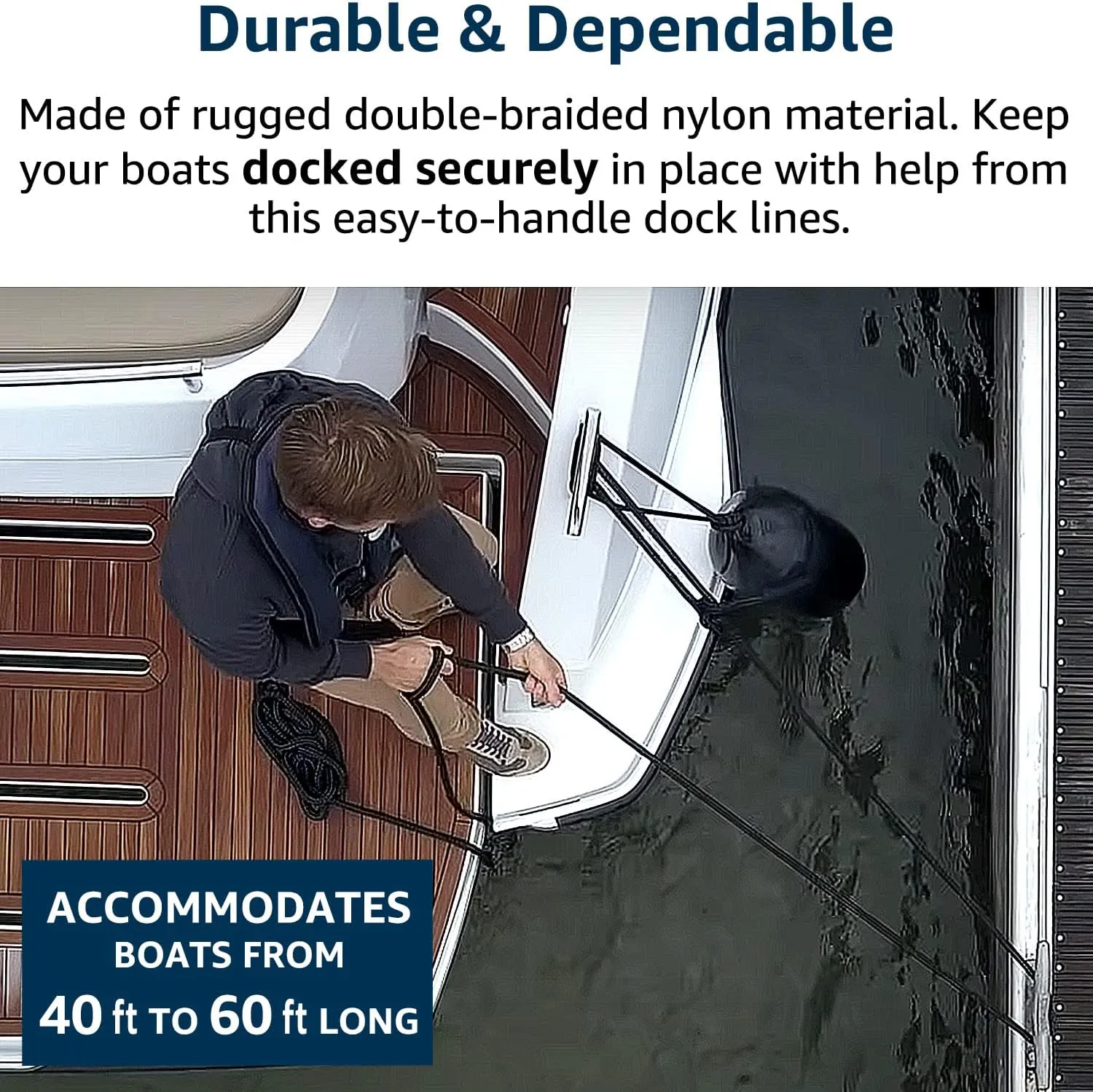 Dock Lines: 3/4" x 35' Double Braided Nylon Boat Dock Lines - Premium Boat Ropes for Docking with 18" Loop - Marine Grade Boat Rope/Dock Line, Sturdy Mooring Marine Rope - 2 Pack (Black)