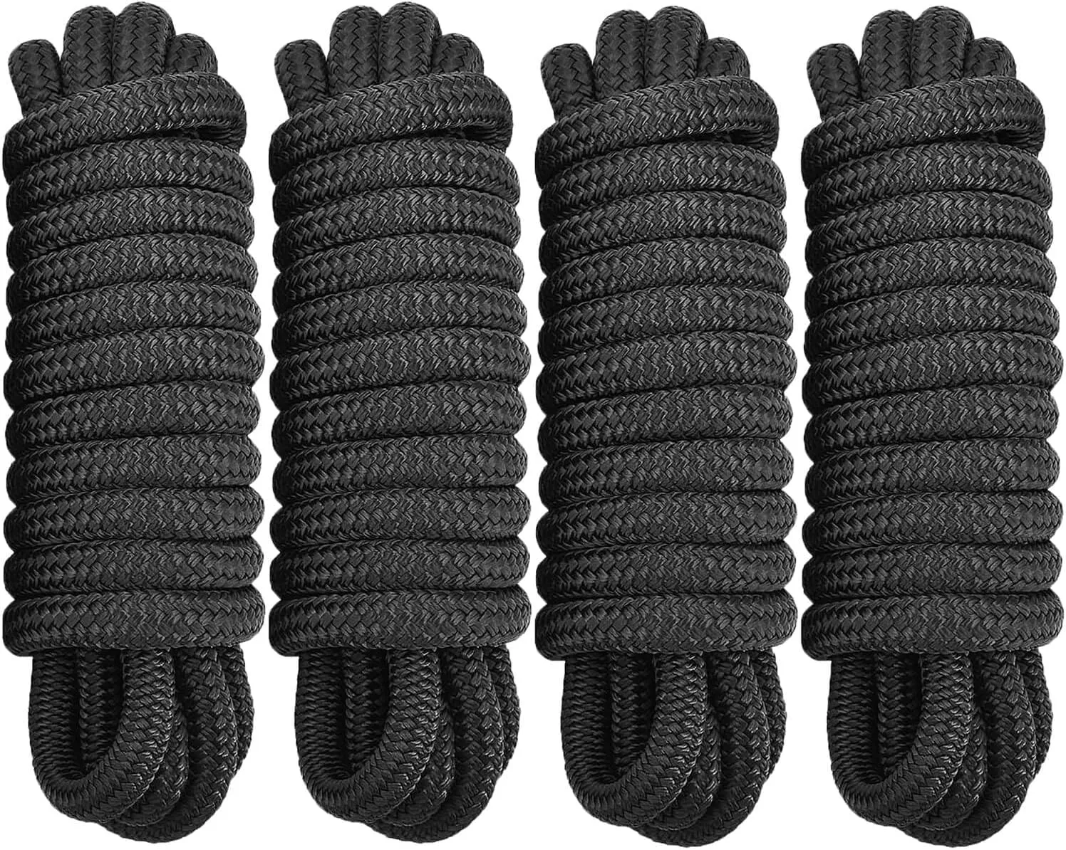 Dock Lines 4 Pack 1/2" x 20' Double Braided Nylon Boat Dock Lines Pre-spliced with a 12" Loop, Easy to Handle Boat Ropes for Docking, Marine-Grade Dock Lines for Boats 1/2 Inch Boat Lines,J-FM TWNTHSD