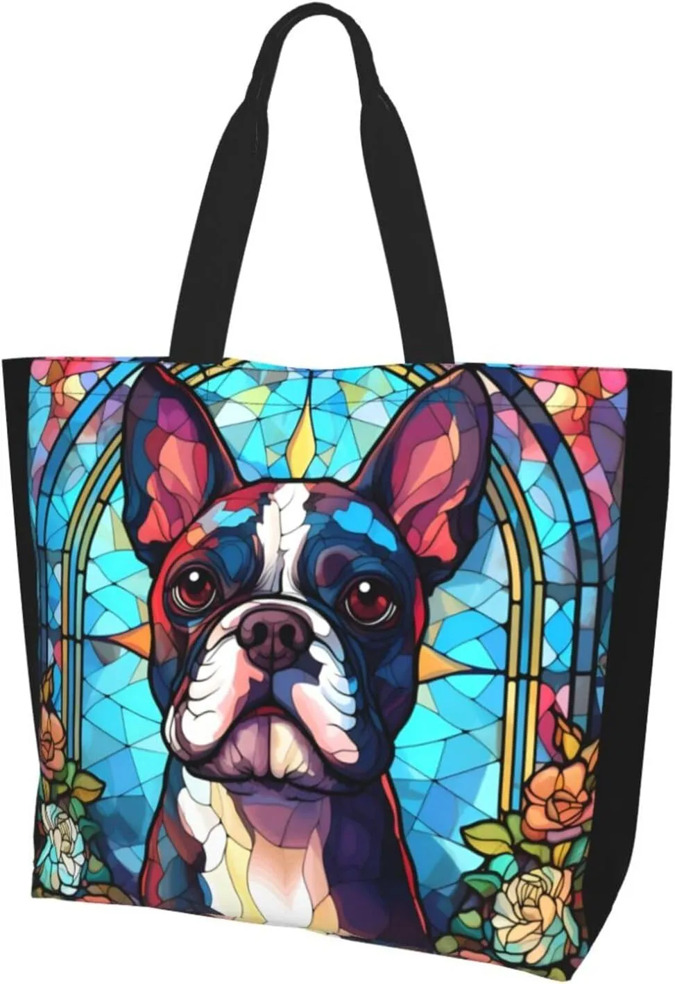 Dog Breed Glass Art Women Shoulder Handbags Reusable Large Capacity Casual Tote Bag