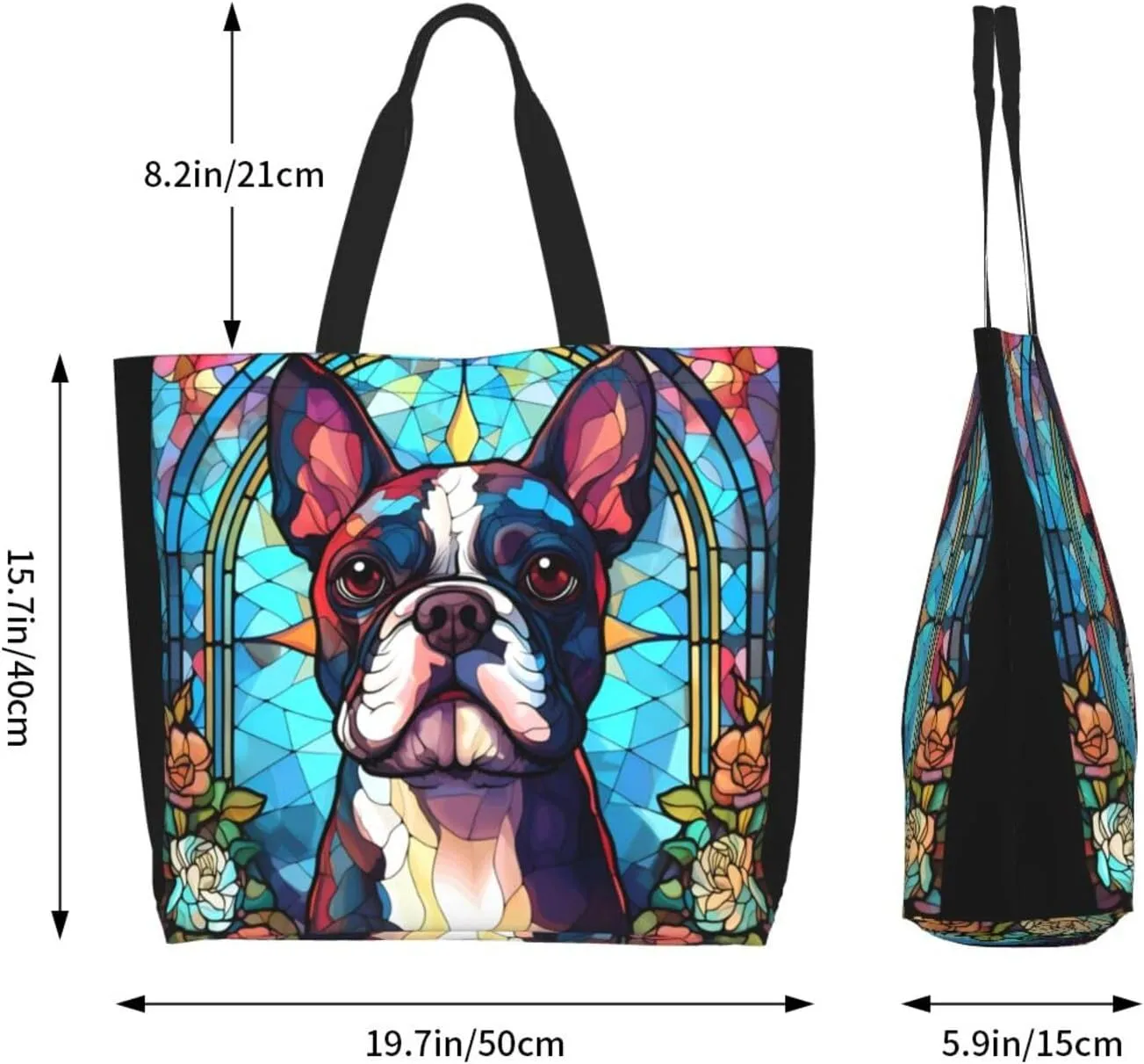 Dog Breed Glass Art Women Shoulder Handbags Reusable Large Capacity Casual Tote Bag