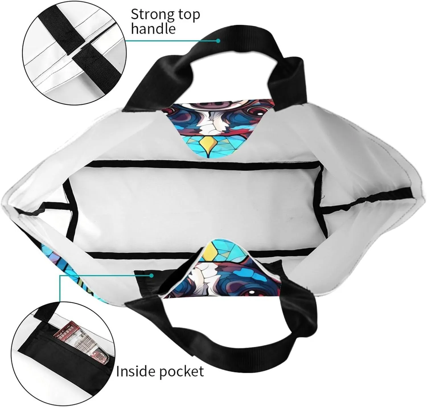 Dog Breed Glass Art Women Shoulder Handbags Reusable Large Capacity Casual Tote Bag