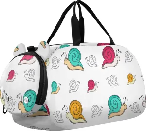 Doodle Snail Sports Duffle Bag for Girls Boys Kids, Gym Bag with Shoe Compartment, Kids Travel Overnight Weekender Shoulder Bag